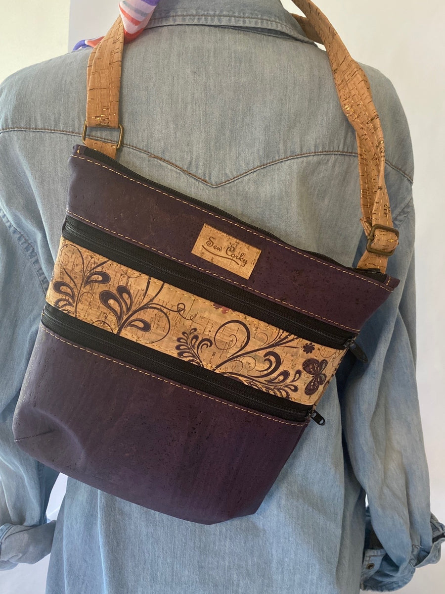 A8-3 Zip Crossbody Cork Handbag in Teal and Spring Flower Pattern – Sew  Corky