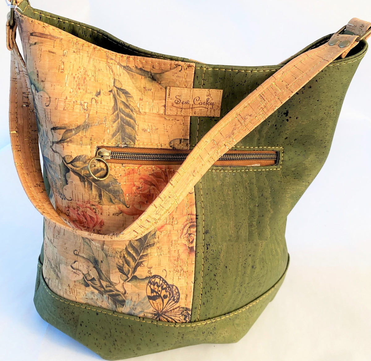 A8-3 Zip Crossbody Cork Handbag in Teal and Spring Flower Pattern – Sew  Corky