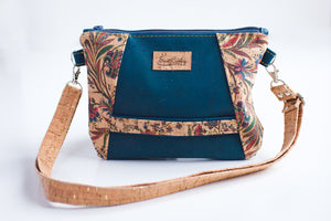 C2-Daisy Crossbody Cork Bag in Teal and Plant Print