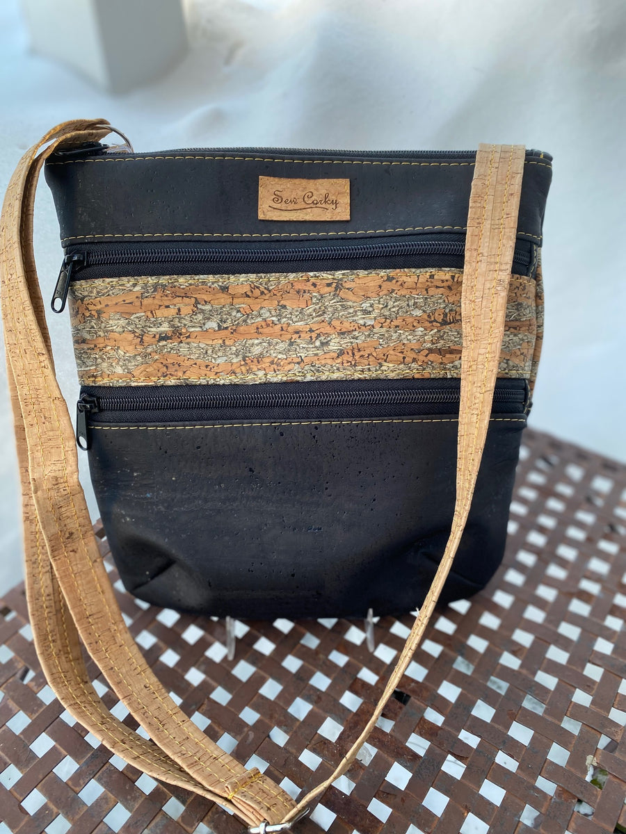 A5-3 Zip Crossbody Cork Handbag in Brick and Leaf Pattern – Sew Corky