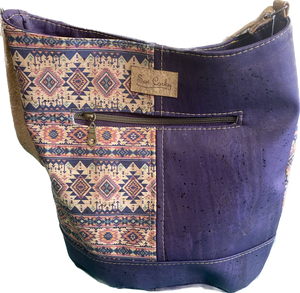 F7- The Norah Bucket in All Cork Fabric Aztec an Eggplant