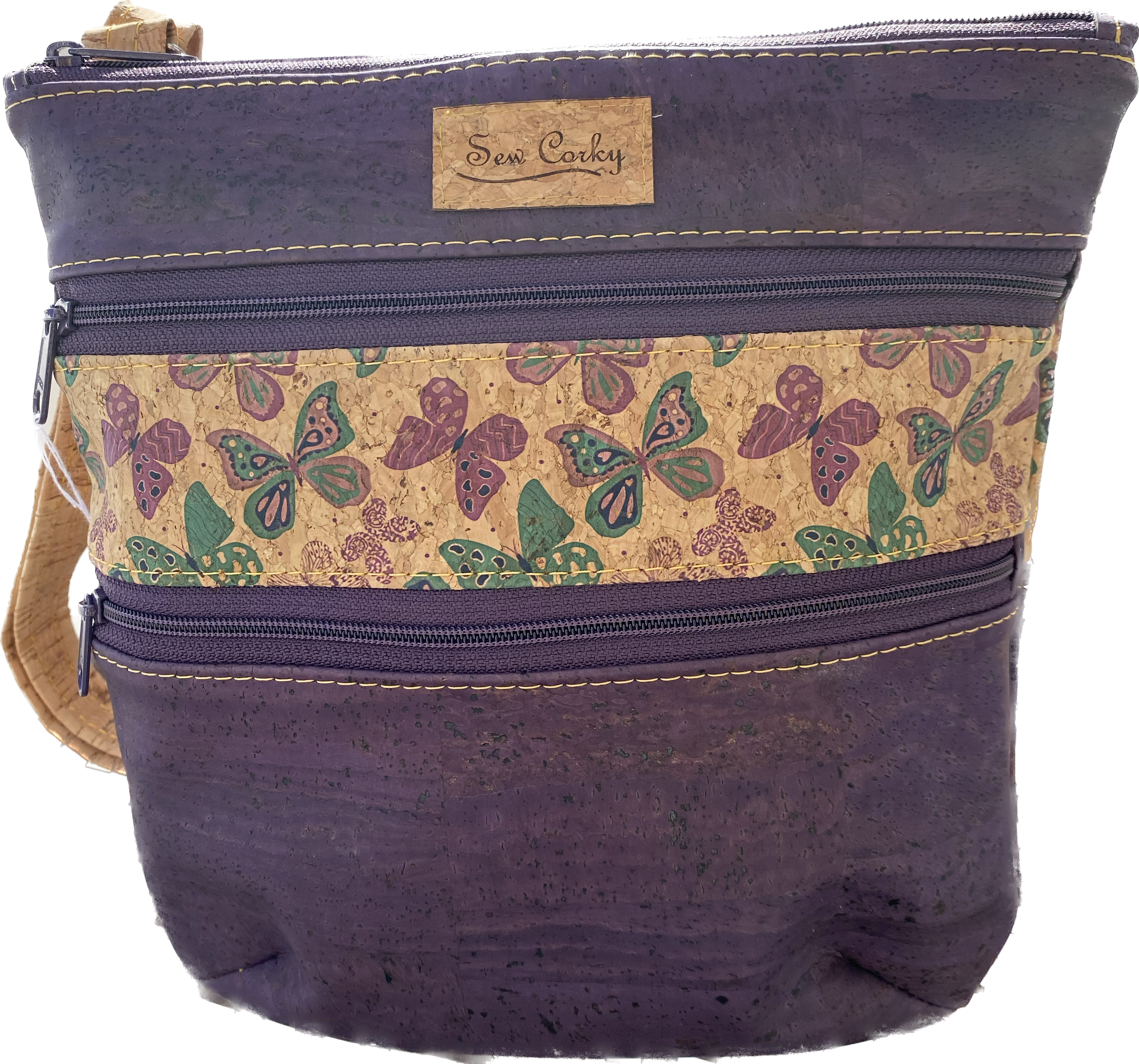 A12-3 Zip Cork Crossbody Lavender and Pastel Butterflies