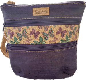 A12-3 Zip Cork Crossbody Lavender and Pastel Butterflies