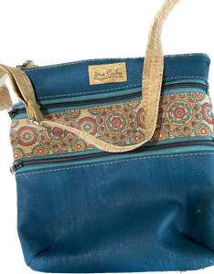 A4-3 Zip Crossbody Handbag in Teal and Geometric Print