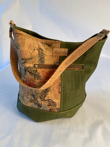 F3-The Norah Bucket Cork Handbag in Olive\ Floral Butterfly