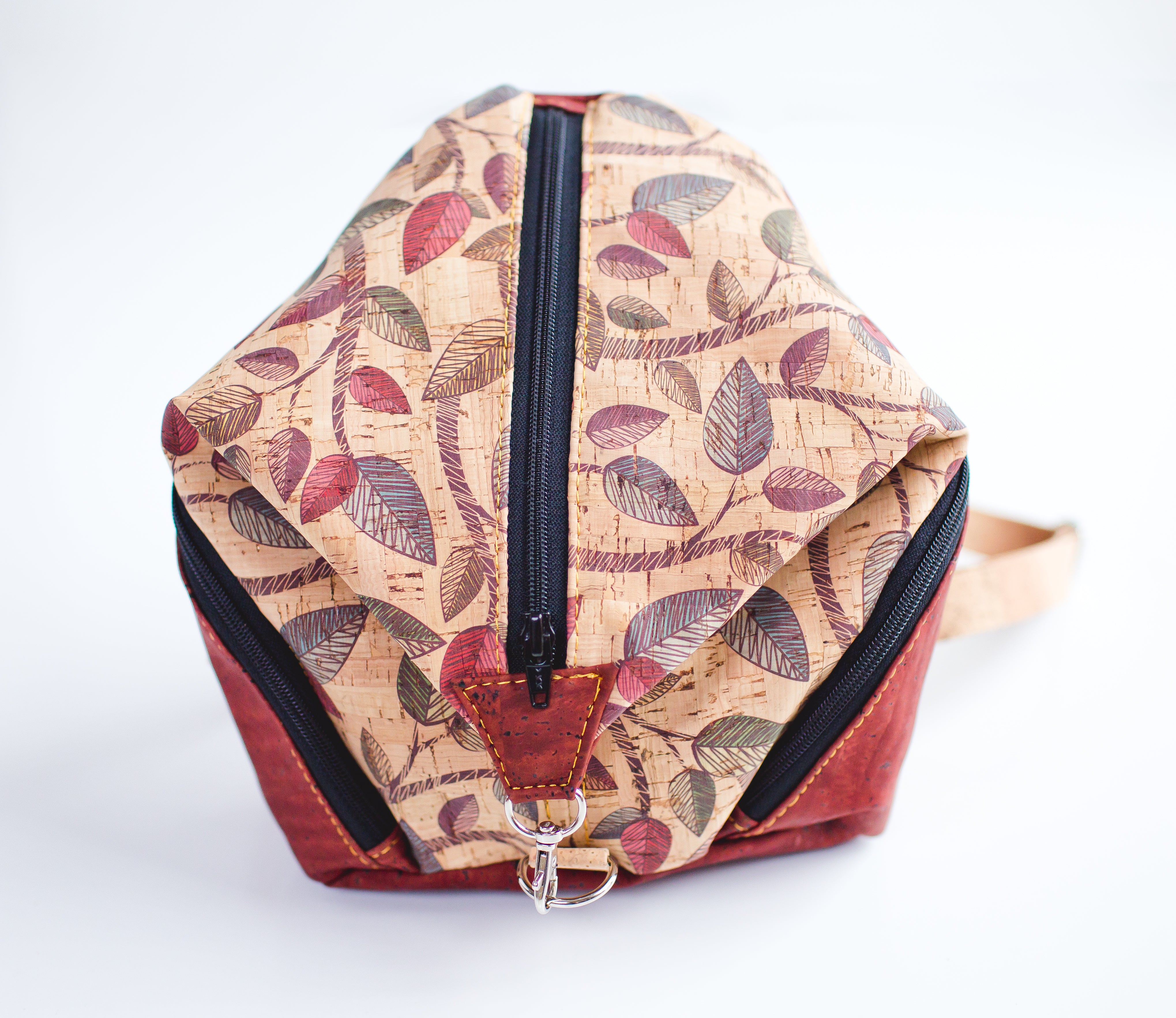 G2-Mini Wesley Backpack in Red Leaf and Solid Brick - All Cork Backpack Purse