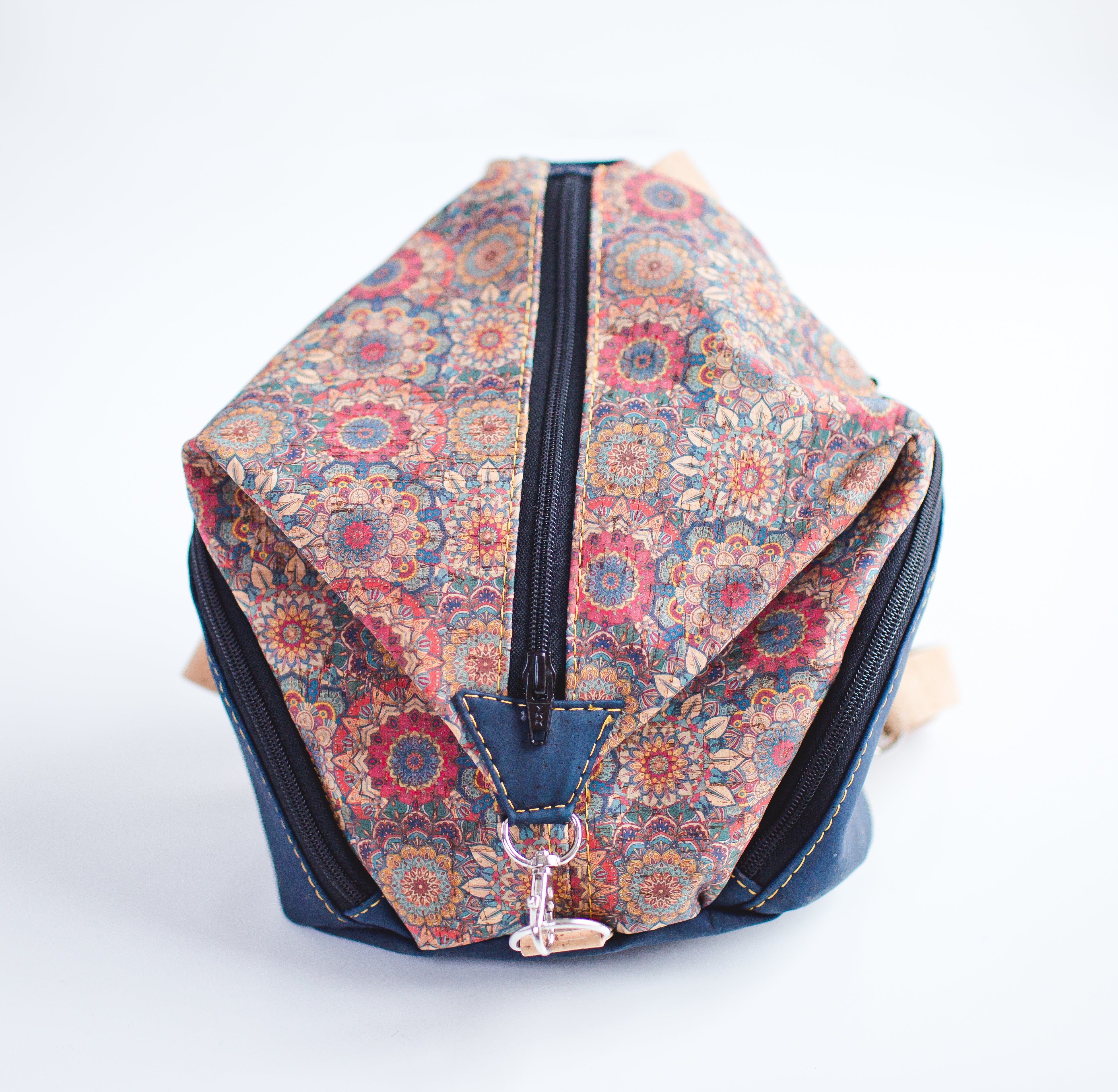 G1-Mini Wesley Backpack in Navy Blue and Red Floral Print - All Cork Backpack Purse