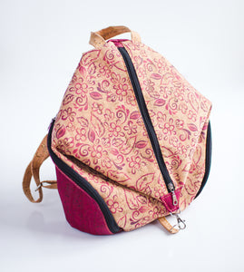 H2-Large Wesley Backpack in Red Vintage Floral and Dark Maroon - Cork Backpack Purse