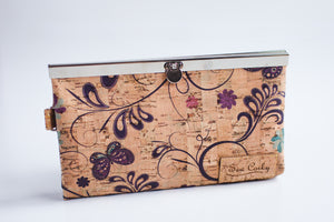 B9-The Gracie Womens Wallet in Purple Floral and Butterfly Print with Silver Trim