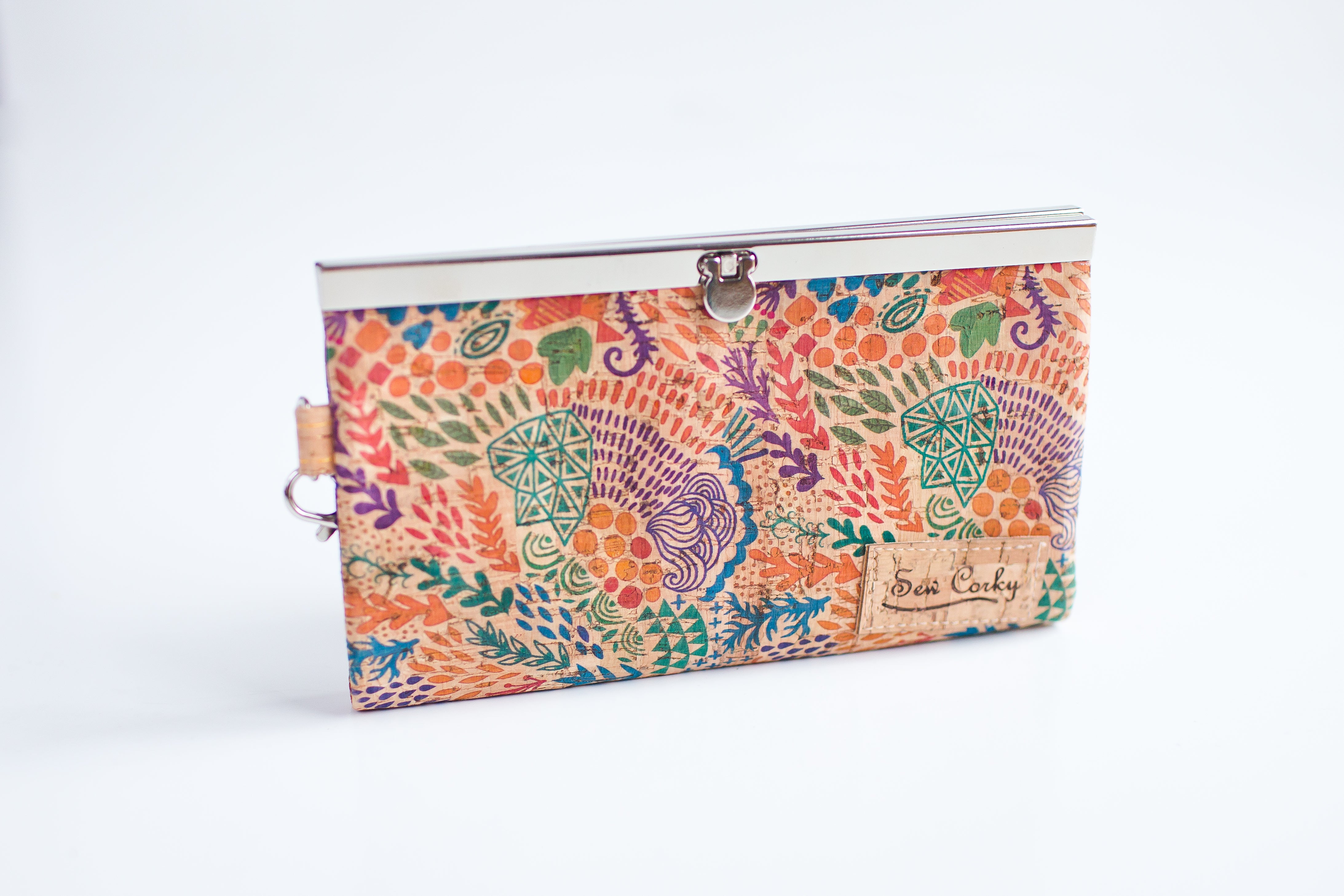 B8-The Gracie Womens Wallet in Modern Print Cork and Silver