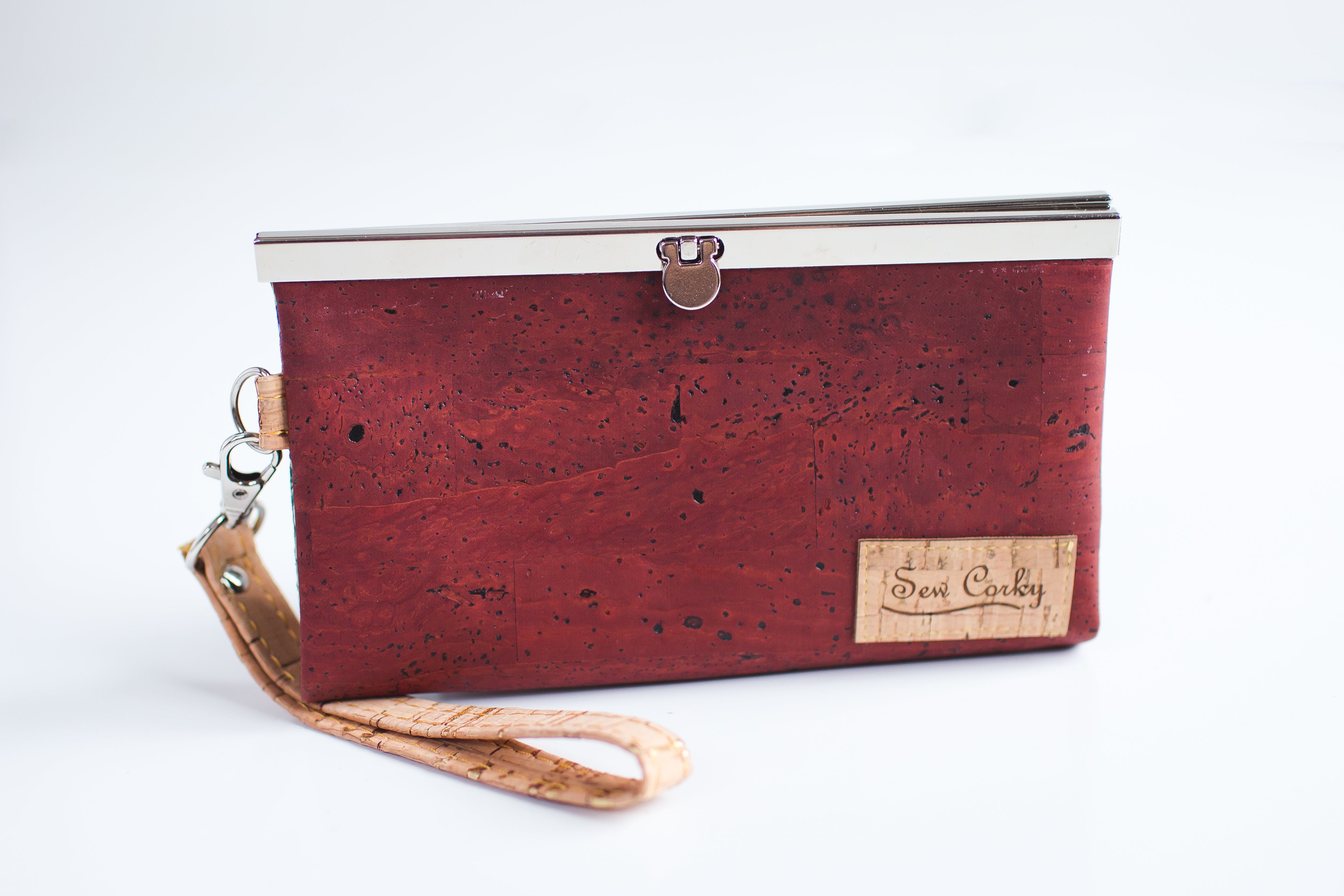 B4-Gracie Womens Wallet in Brick Red Cork and Silver