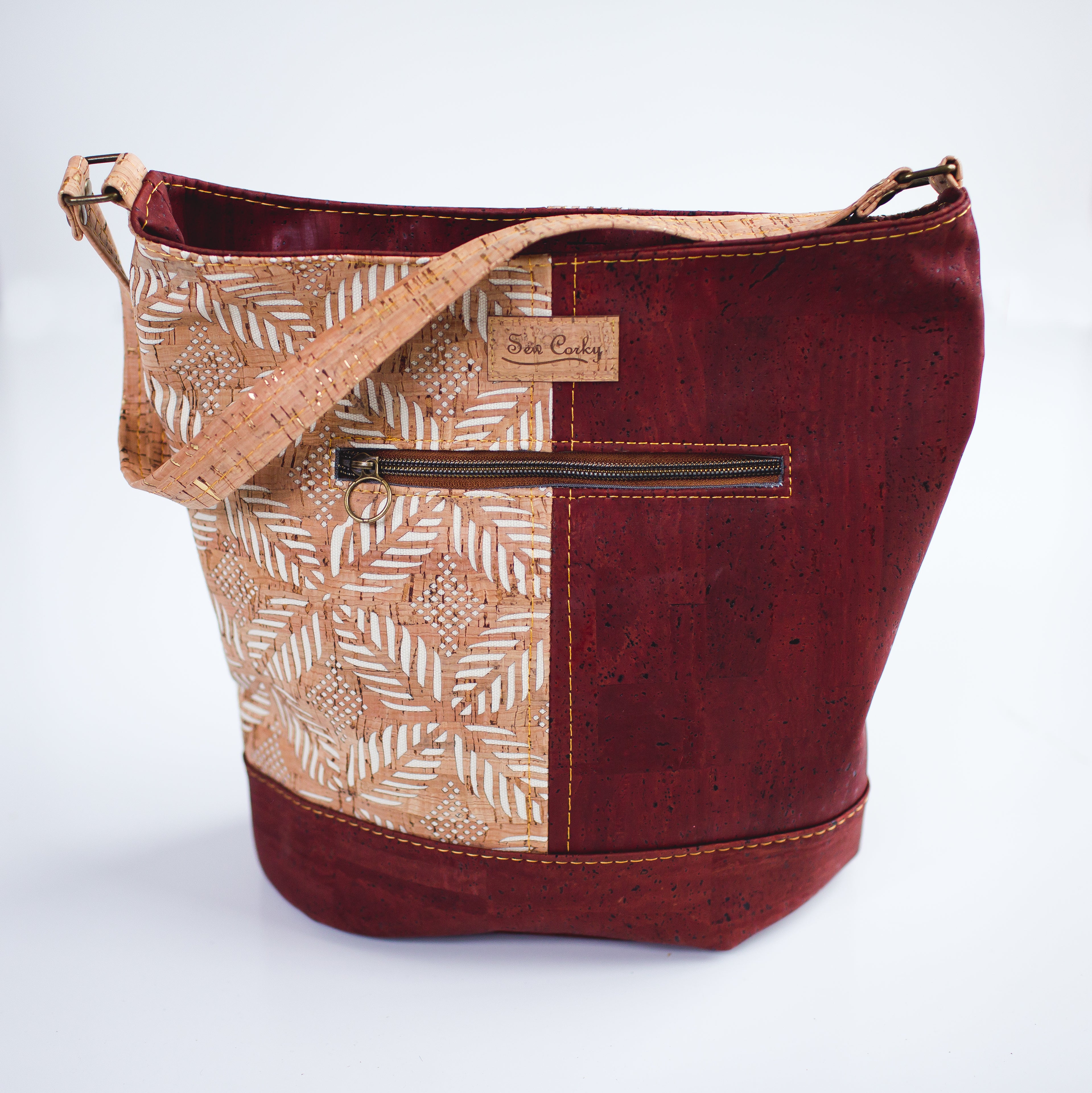 The Norah Bucket Cork Handbag in Diamond Print and Rust