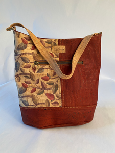 F1-The Norah Bucket all Cork Handbag in Brick an Colored Leaves