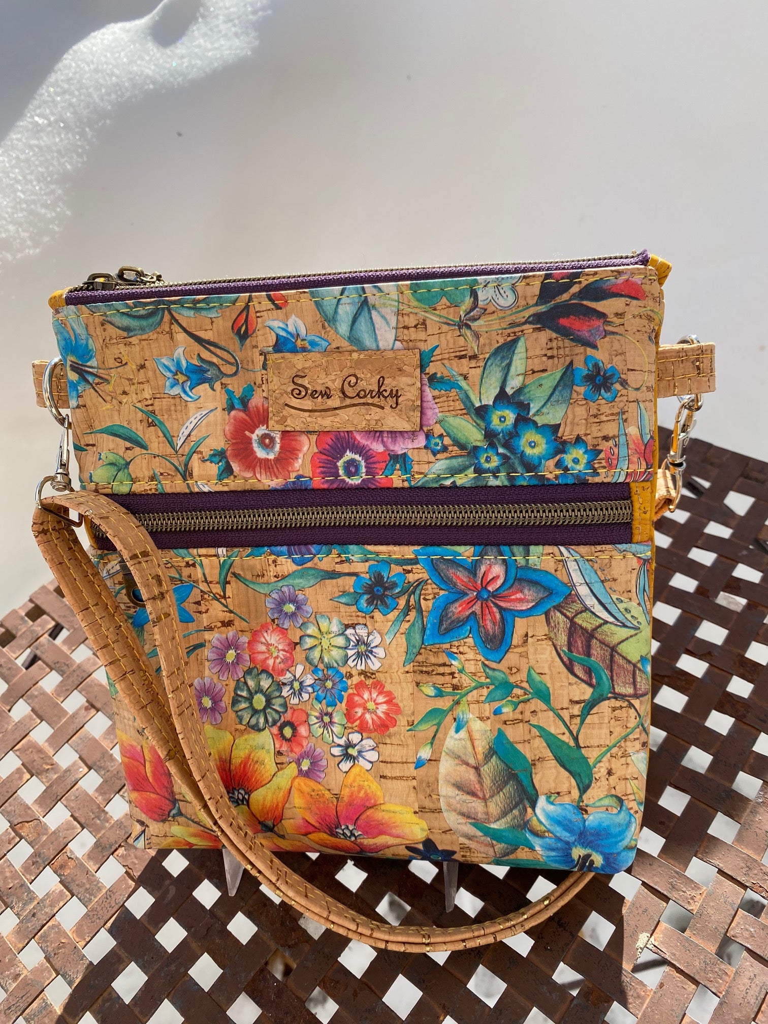K7-THE BROOKIE CROSSBODY IN MUSTARD AND COLORFUL SPRING FLOWERS